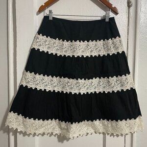 Tristan Tiered Pleated Lace Detail A Line Midi Skirt Size 8 Black